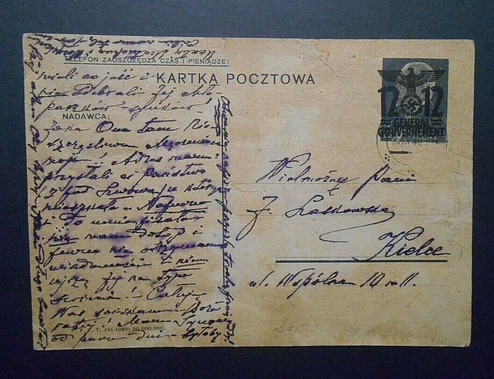 GERMANY GERMANY Generalgouvernement REICH 1940 „F.Polonia SVR“ 12gr postcard