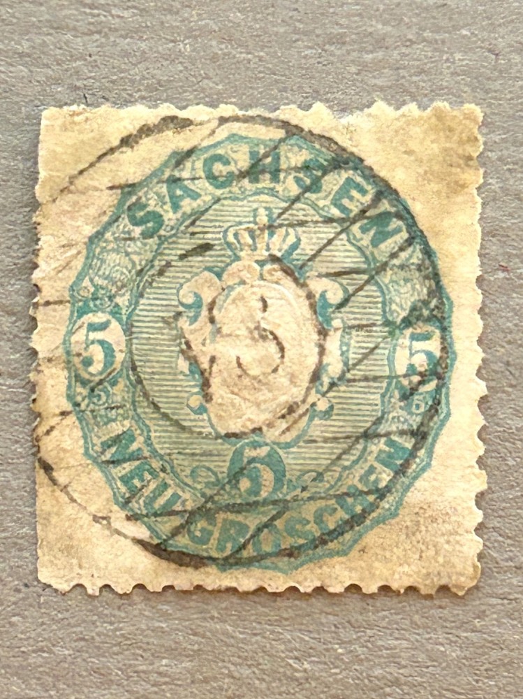 Saxony 20b / 1863 5ng Gray Blue Embossed Arms Stamp / Used / Faults