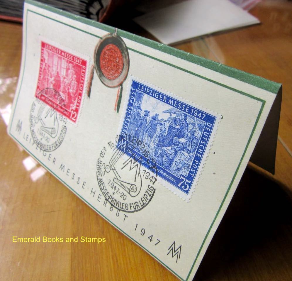 EBS Germany 1947 Allied Occupation Leipzig Autumn Fair Michel 965-966 ON CARD