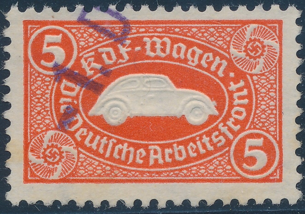 Stamp Germany Revenue WWII Fascism War Era KDF Volkswagen VW Red Used