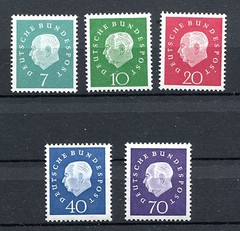 GERMANY FEDERAL REPUBLIC 1959 HEUSS DEFINITIVES III SCOTT 793-797 PERFECT MNH