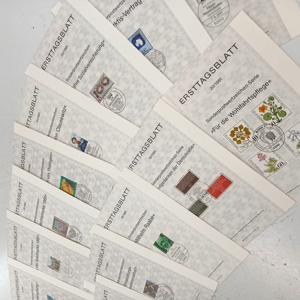 Lot of 13 German Ersttagsblatt 1981 First Day Issue Stamp Sheets VTG Collection