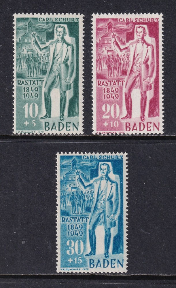 GERMANY 1949 Baden Carl Schulz & Rastatt set of 3 SG FB50-FB52 Used (CV £130)