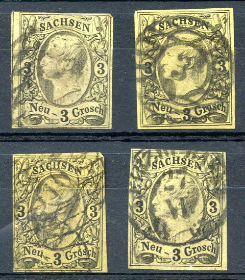 GERMANY SACHSEN Yvert # 6, 4 Stamps Different Cancels VF