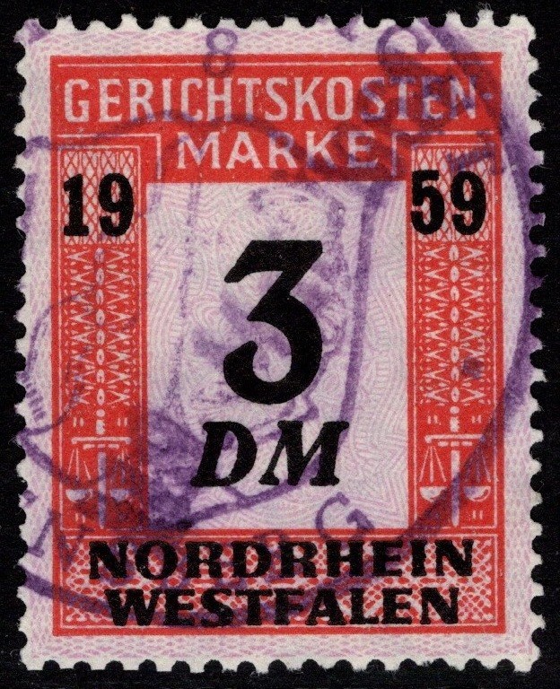 Germany 1959 N Westfalen 3 DM Court Fee Revenue Used – S47163