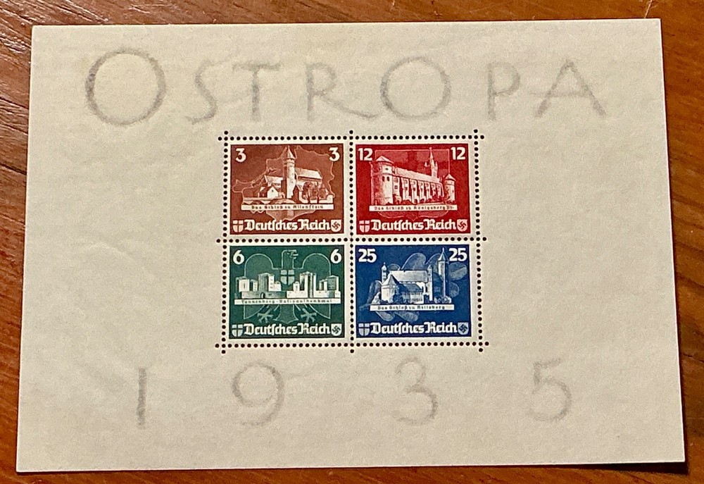 1935 Germany OSTROPA Souvenir 4 Stamp Mini Sheet B93 Königsberg Exhibition MNH