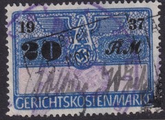 Stamp Germany Poland Revenue WWII Court Document Fee 1937 20 RM Used