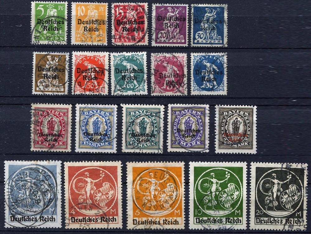 German Reich : Better Freimarken set from 1920 – overprints – used – HIGH VALUE