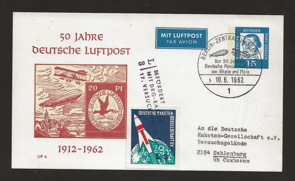 1962 GERMANY rocket mail card – DRG at ARENSCH – EZ 48C1