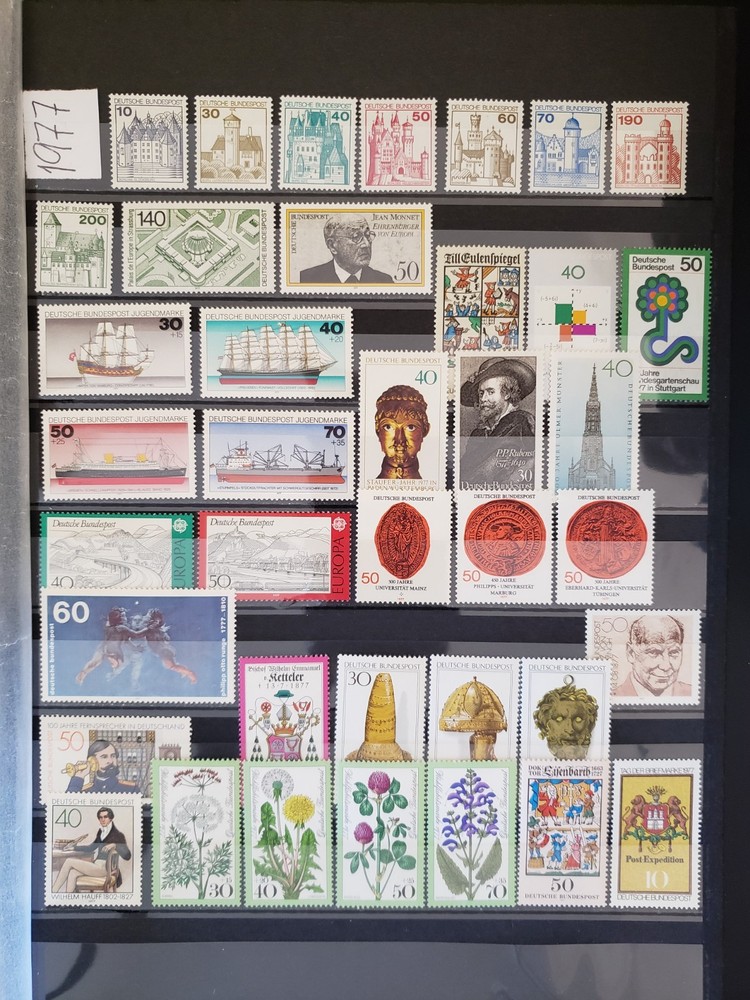 25227-Germany (FRG) Stamps Year 1977 Collection Set, 39 Pcs & 2 S/S – MNH