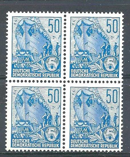 Germany DDR 1957 Sc# 337 Ship 50pf perf 14 GDR block 4 MNH