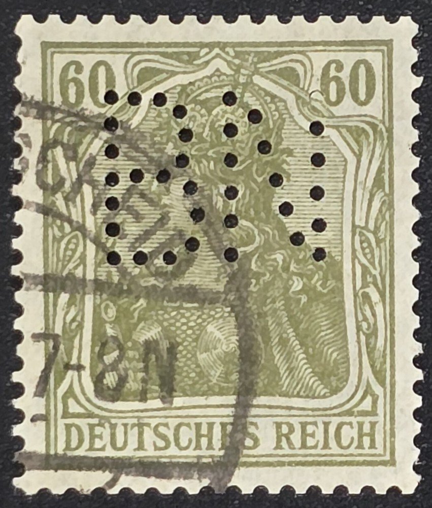 German – 1920 Scott 126 60pf – „B.N.“ PERFIN – Stamp