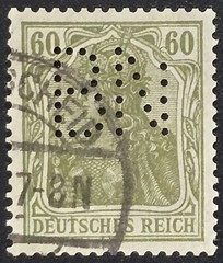 German – 1920 Scott 126 60pf – „B.N.“ PERFIN – Stamp