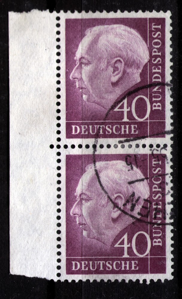 Bundle 188, O, 40 Pf. Heuss, Vertical Margin Pair