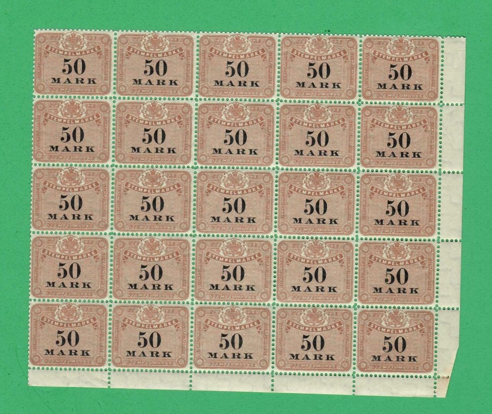 GERMANY BLOCK OF 25 REVENUE STAMPS MNH 1863