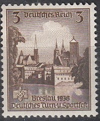 Stamp Germany Mi 665-8 Sc 486-9 1938 Third Reich Gymnastics Sports Breslau MNH