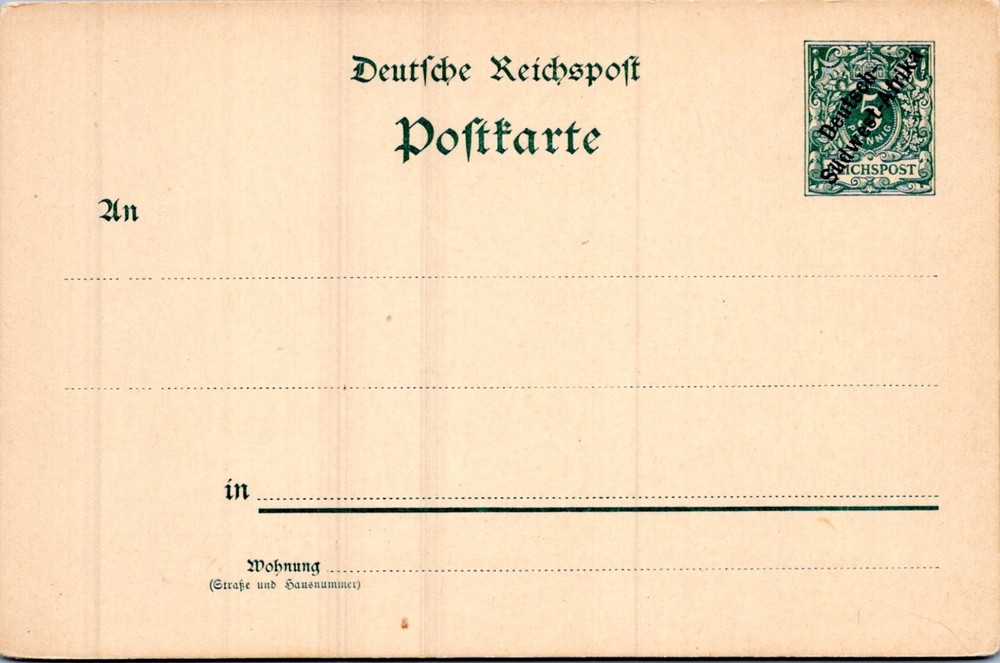 GERMANY 1897 COLONY SOUTH WEST AFRICA STATIONERY OVERPRINTED POSTCARD UNUSED