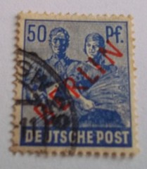 GERMANY BERLIN 1949 -stamp Sc #9N30 – RED Berlin overprint – Used – FREE ship
