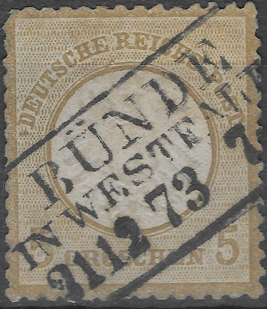 GERMANY 1872. 5g. BISTRE, GOOD USED. SHORT CORNER TOP-LEFT. SG. 22. (C579)