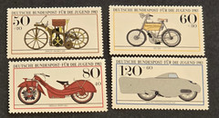 1983 Für die Jugend Motorcycles Moped Bicycle German Stamp Set 🇩🇪 Daimler BMW