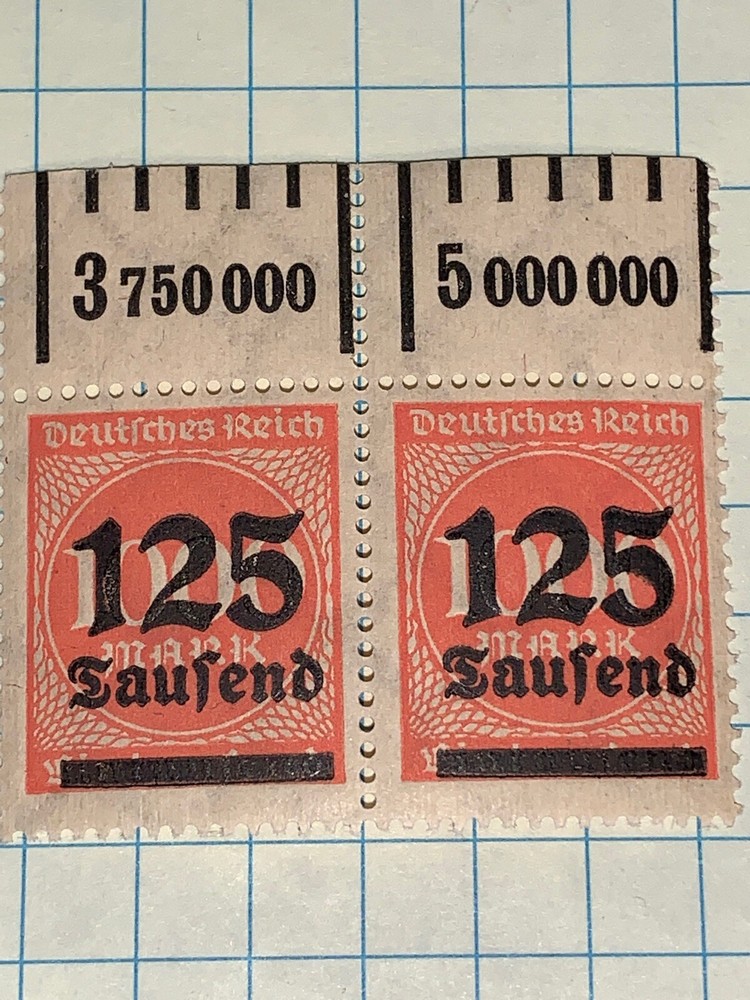 Germany S#288 Plate Block 125T Over Print 1000m MNH Margin 1923