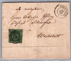 GERMANY 1858 BADEN POSTAL HISTORY LETTER ADDR WAIBSTADT & POSTMARK SINSHEIM