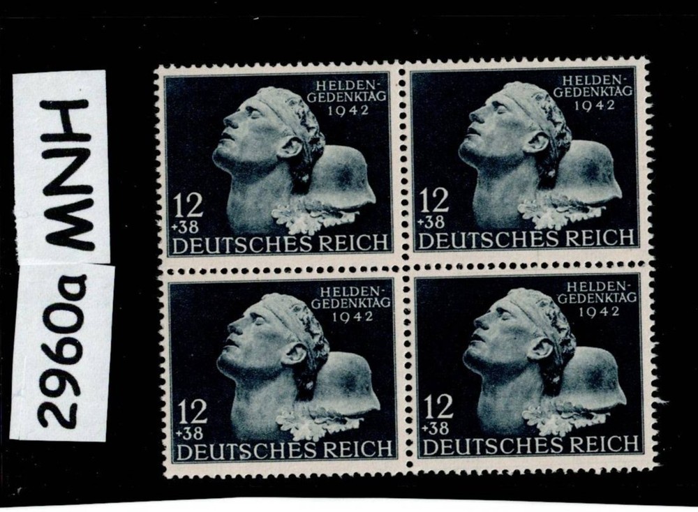 MNH stamp block WWII Germany B202 1942 Military Hero’s Day Memorial #2960a