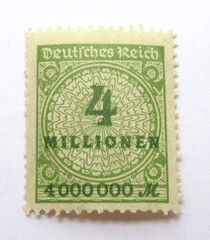 Germany Stamp Scott 284 Deutsches Reich Hyperinflation 4 Million Mark 1923