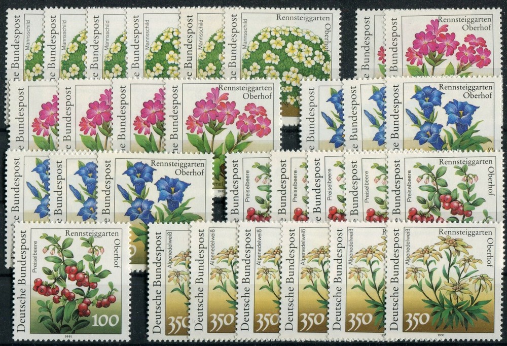6 x Stamp Set No. 1505-1509 Flowers MNH Post-Fresh Collection Germany 1991