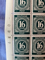German Allied Occupation postage stamps 16 pfennig, partial sheet of 40 MNH