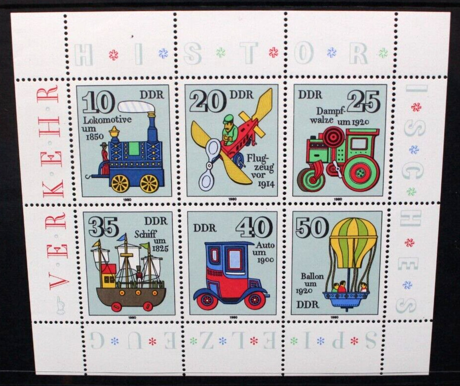 EAST GERMANY DDR 1980 Historical Toys: Train. SHEETLET of 6. MNH. SGE2281/2286.