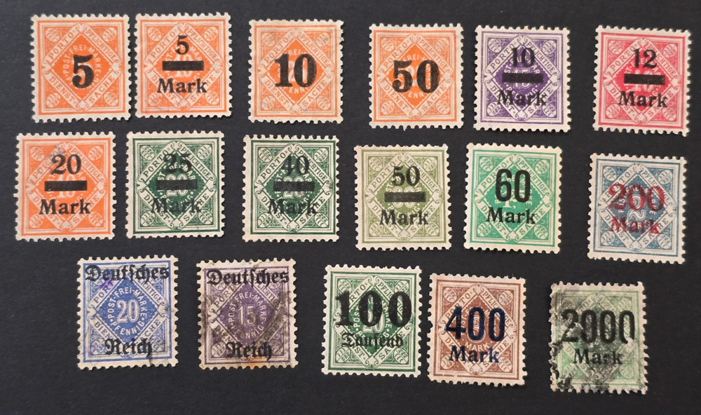 RARE Germany Deutsche Reich Inflation Era Overprint Stamp Lot of 17 MH & Used