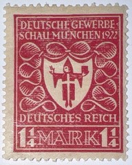 Travelstamps: Germany Stamp Sc 212/ Mi 199 Sg 118 – Arms of Munich – 1 1/4m MOGH