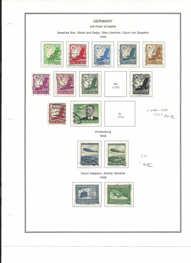 Germany Back of Book Collection 1903-1955 on 12 Album Pages, Airmail +