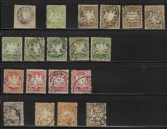 Germany: 1880; Bayern, lot set Arms embossed, good cities cancellations, EBA042