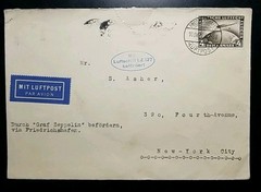 1929 LZ-127 Graf Zeppelin Flown to US Germany Stamp #C37 4R Air Mail Cover