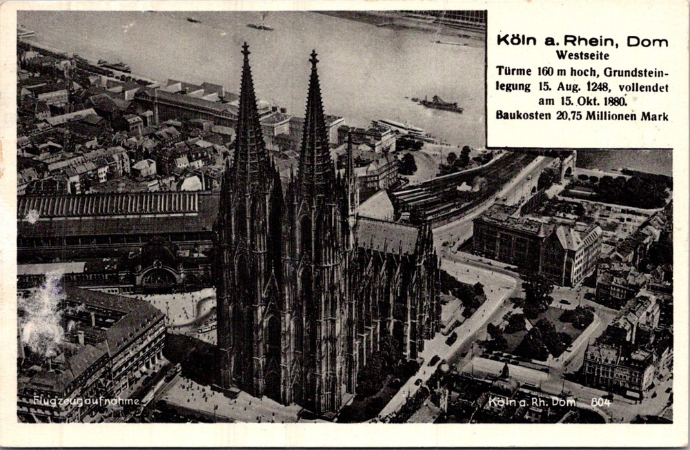 GERMANY 1939 VINTAGE AIRMAIL PHOTO POSTCARD KOELN DOM ADDR & SPECIAL POSTMARK