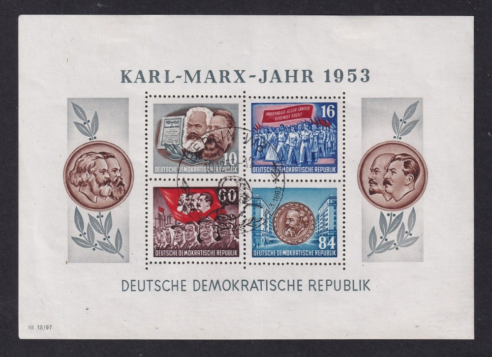 EAST GERMANY 1953 Marx Miniature Sheet SG MSE111a(b) Used (CV £180+)
