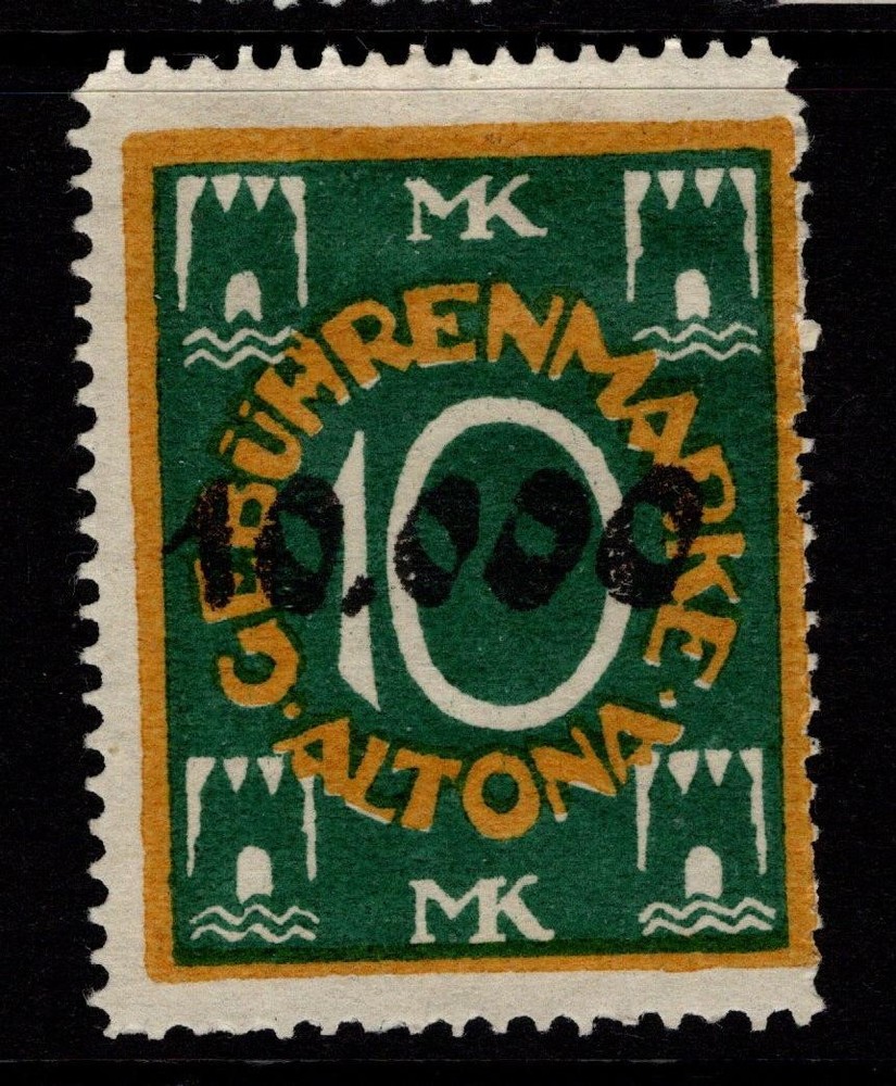 Germany 1920s Altona 10k M on 10m Local Revenue MH (Disturbed Gum) – S56414
