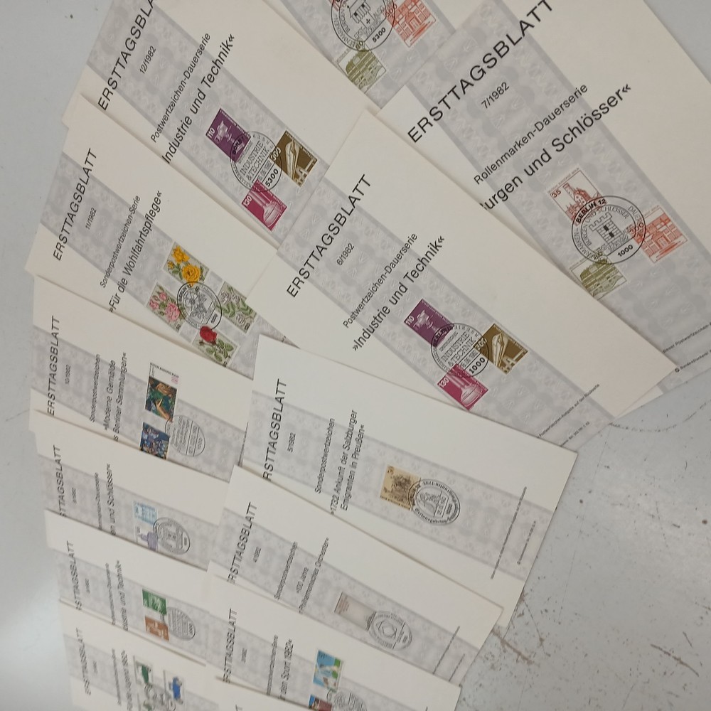 Lot of 13 German Ersttagsblatt 1982 First Day Issue Stamp Sheets VTG Philately