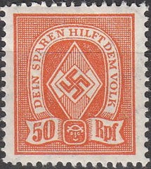 Stamp Germany Revenue WW2 3rd Reich Era HJ Sport Folk 050 Orange MNH