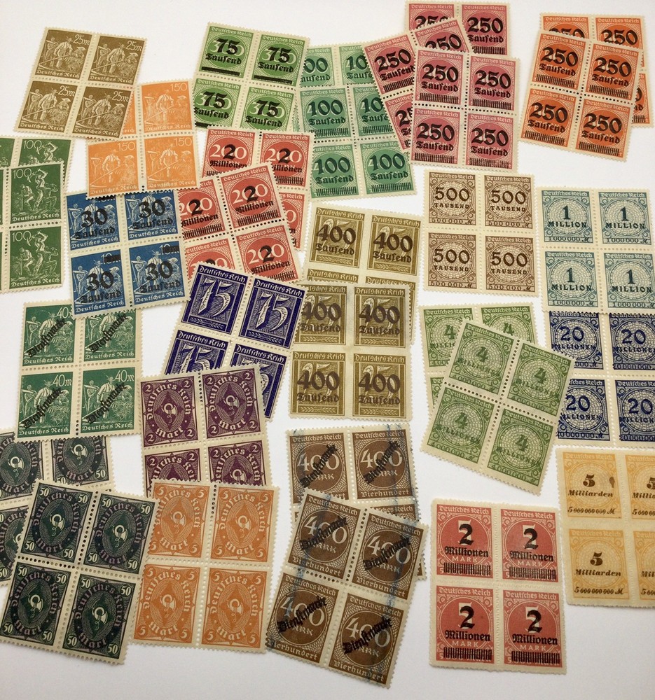 Germany Inflation Stamps Large Lot of (32) Blocks – Numerals Farmers OVP Mint MH