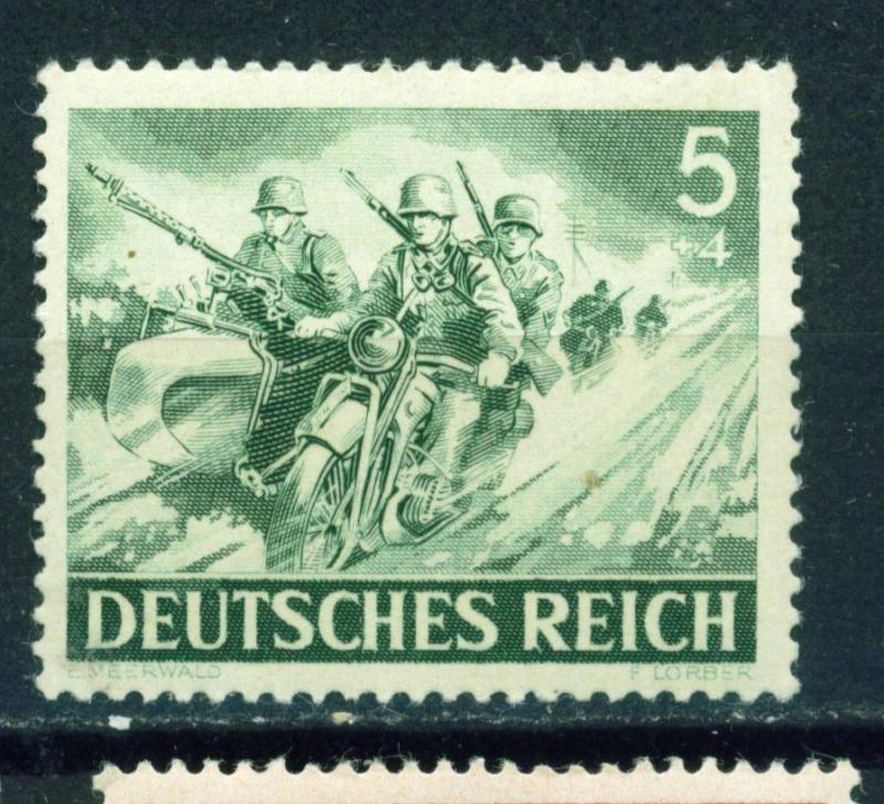 Germany WW2 Wehrmacht Motorized Marcksmen in Attack Motorcycle stamp 1943 MLH