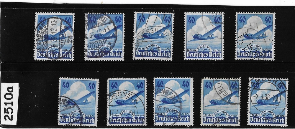 Stamps X10 Sc 469 1936 Germany Third Reich Lufthansa Airline Airplane #2510a