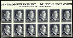 III REICH, GENERALGOUVERNEMENT, ADOLF HITLER, 160 GR., UNPERF., BLOC OF 12, MNH
