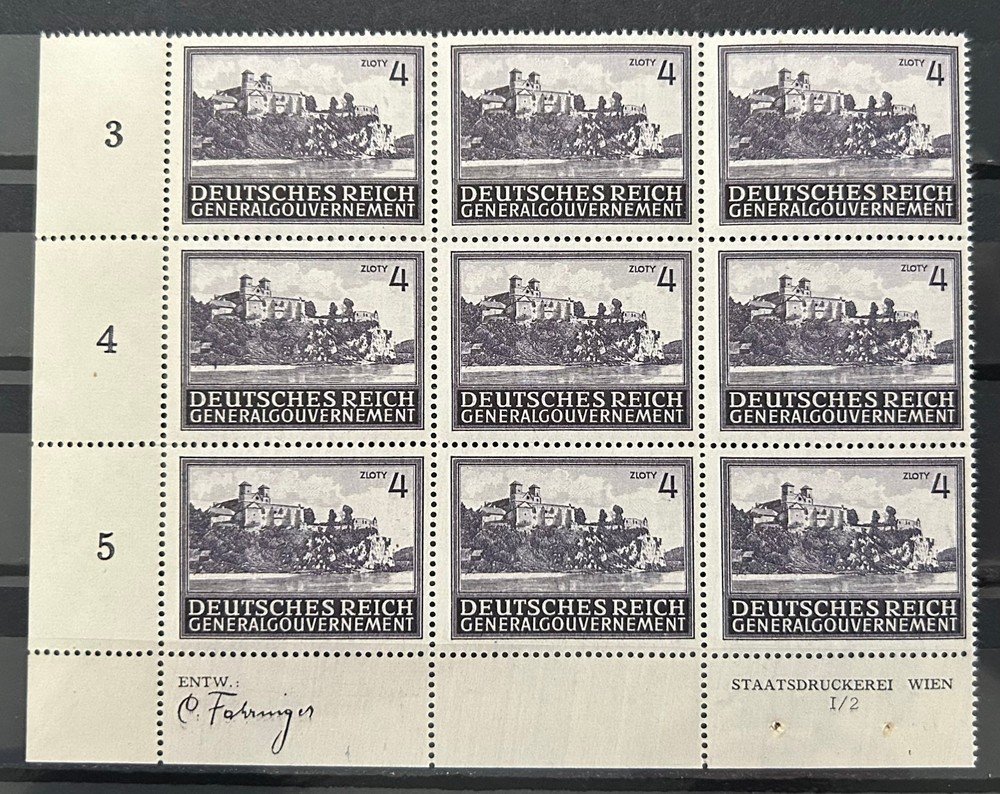1943 German occ. of Poland GG 9 stamps block Benedictine Abbey Tyniec MNH /BL77