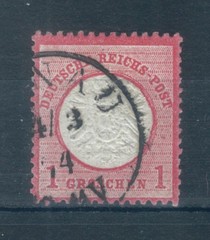 German Empire 1872 Arms embossed large shield 1g rose/carmine stamp. Used. Sg 19