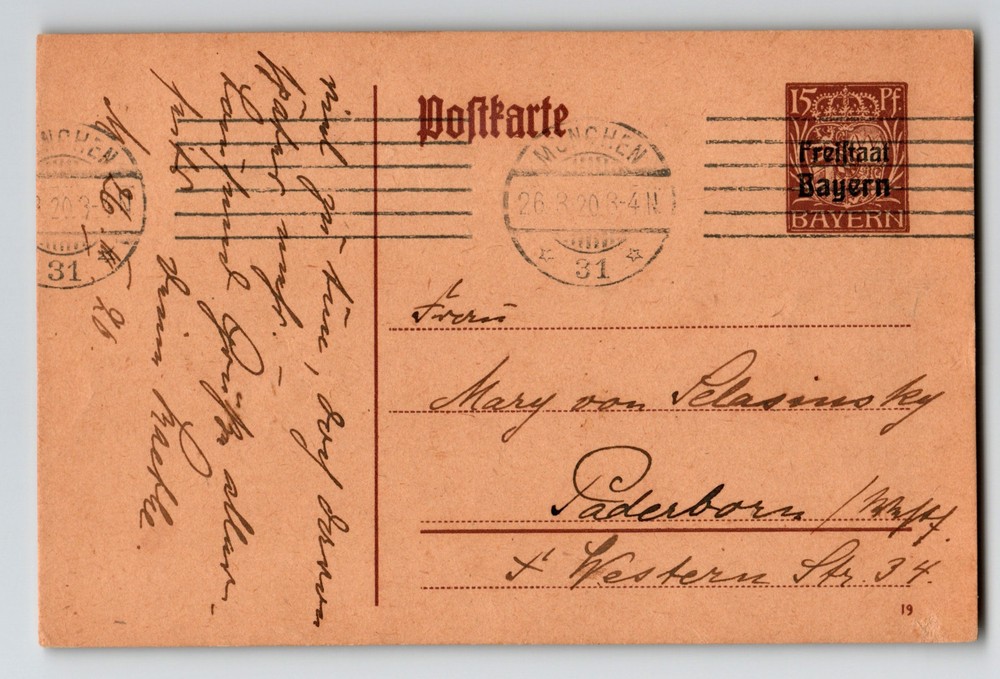 Bavaria 1920 Free State Ovpt Stationery / Munchen CDS – Z13521