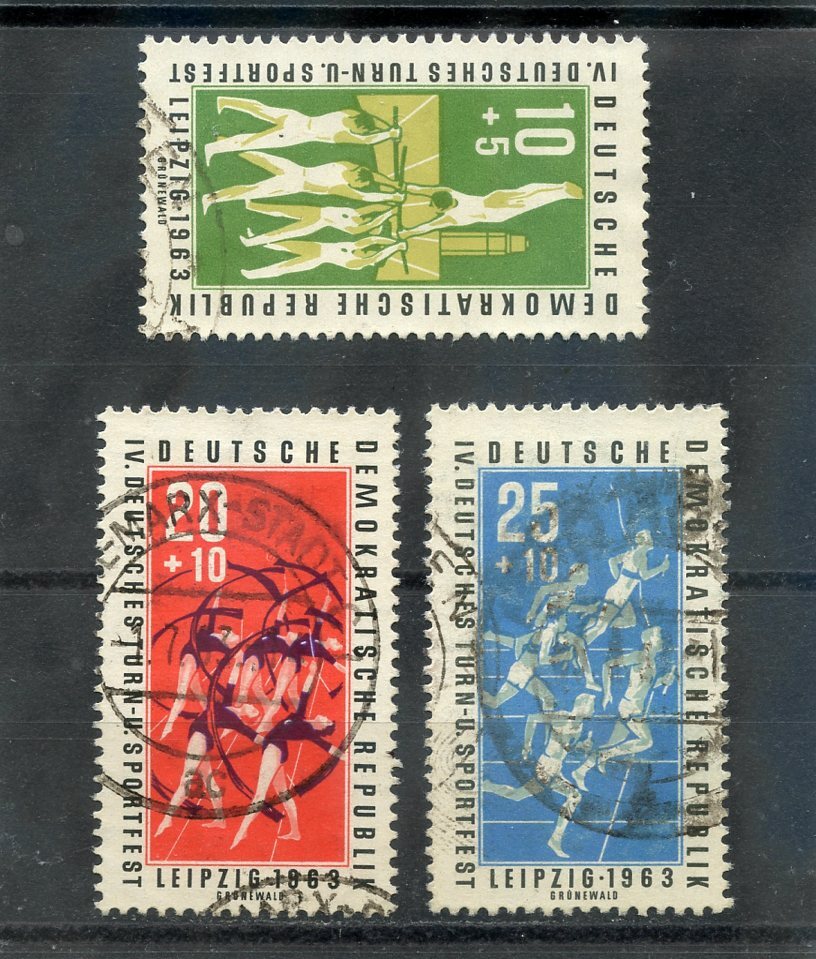 GERMANY(DDR) Sc B103-5(MI 963-5)F-VF JUSED 1963 LEIPZIG SPORTS FEST SET $12