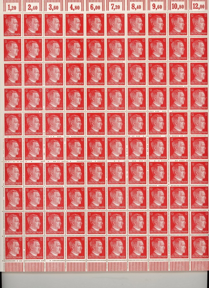 Stamp Germany Mi 788 Sc 511B Sheet 1941 WWII War Era 12 PF Hitler MNH